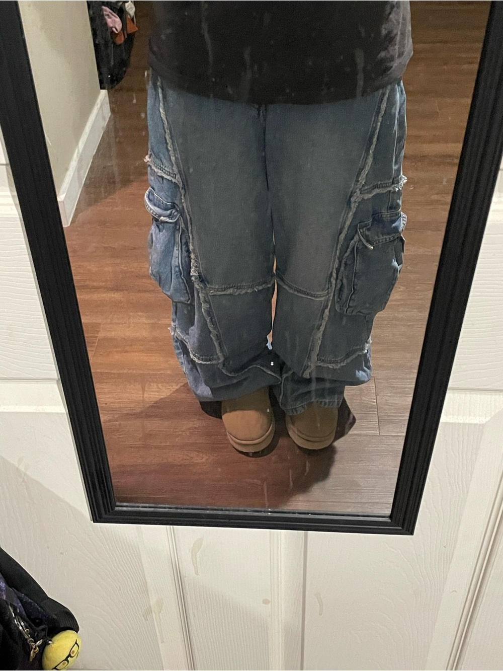 Bershka Distressed Patchwork Wide leg Jeans - Blue